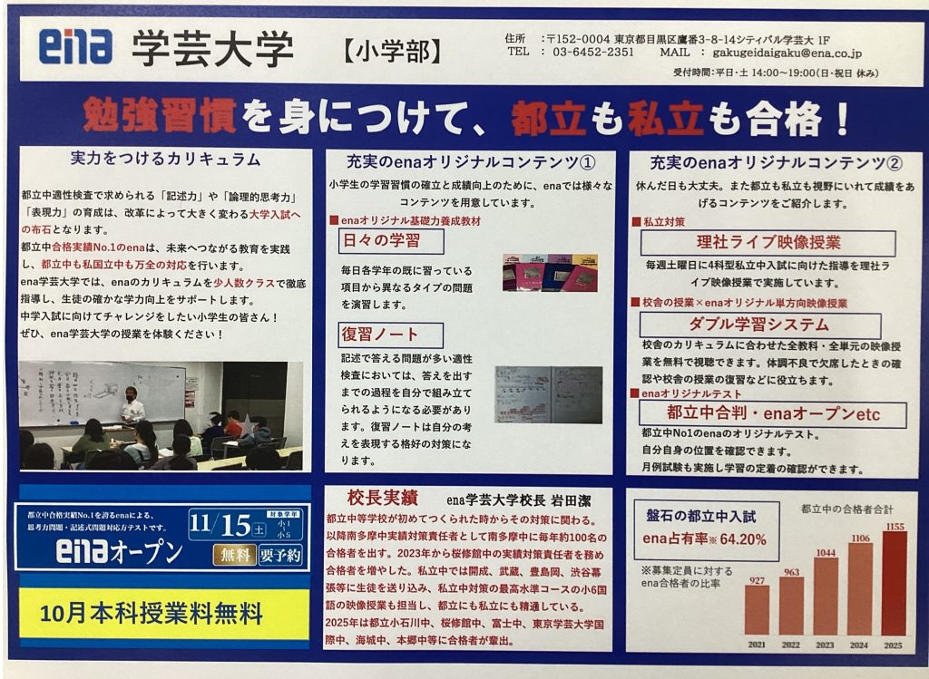 ena学芸大学ってこんな塾です。①小学生編