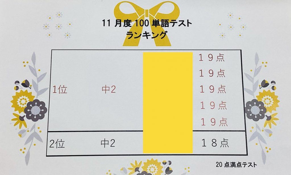 11月度100英単語テスト実施！【東向島通信＃432】