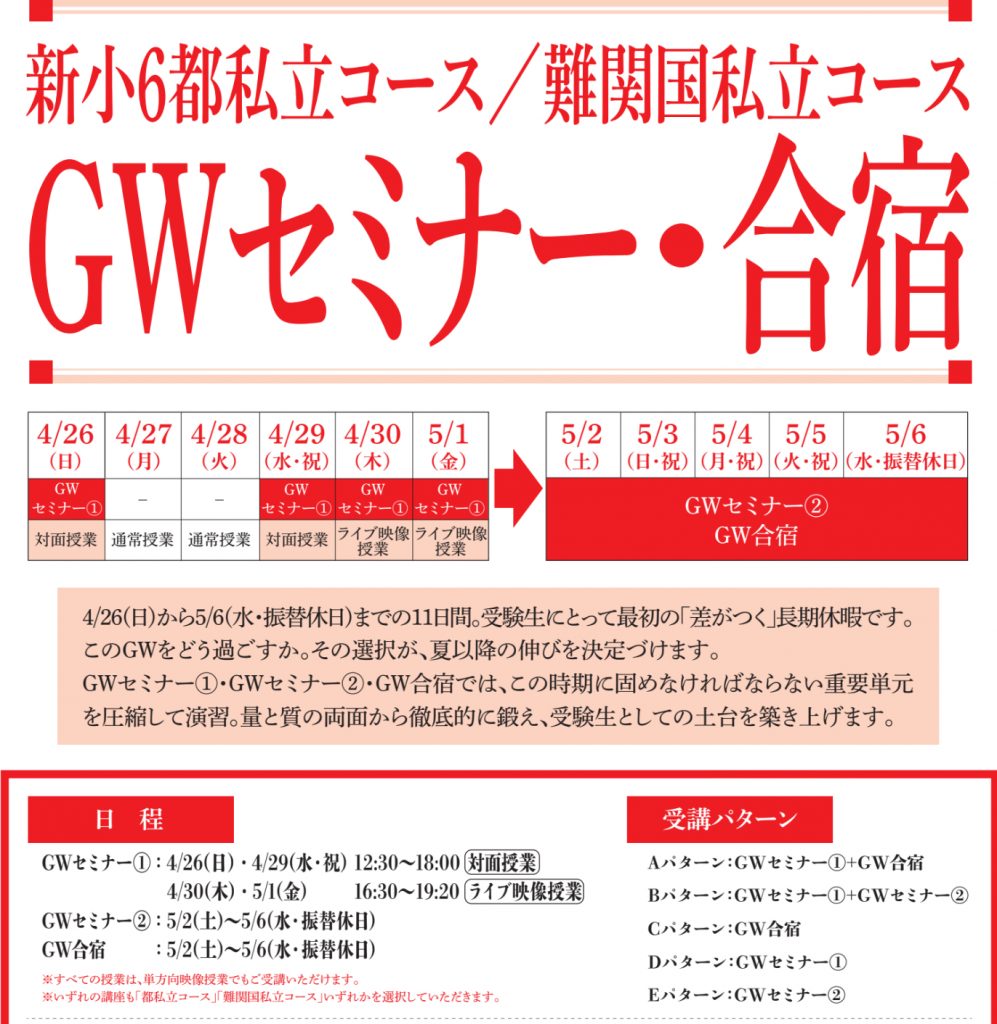 【小6GWに「受験生の顔」へ進化させる4泊5日合宿！】