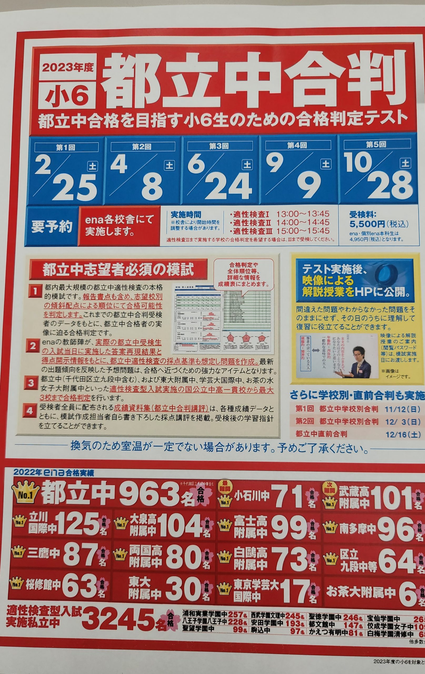 ena テスト 学判 都立中合判 学校別合判 中学受験 小6