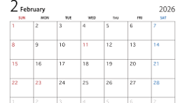 ●2026年2月カレンダーの配列●
